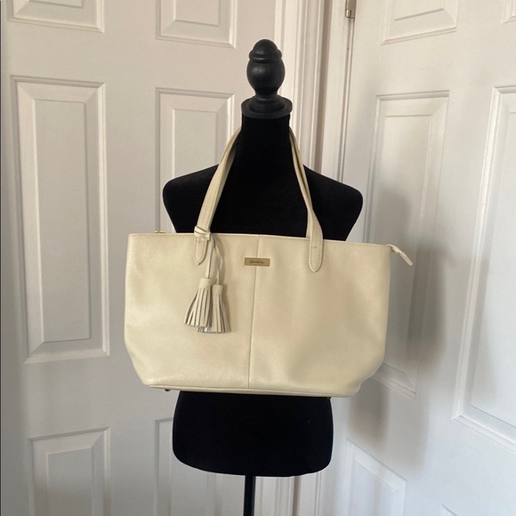 Onna Ehrlich Handbags - Onna Ehrlich Cream and Shoulder Bag with Tassels